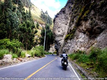 riding adventure motorcycles up the ambato river canyon in ecuador