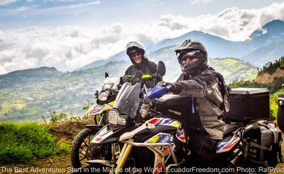 two adventure motorcycles in the southern ecuador andes mountains