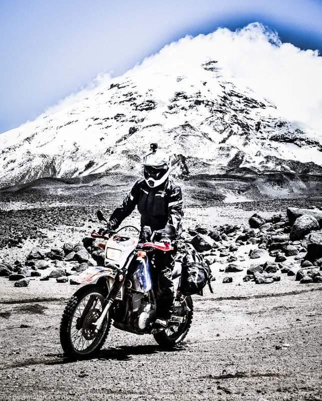 Chimborazo wildlife refuge Suzuki DR650 on motorcycle adventure tour in Ecuador