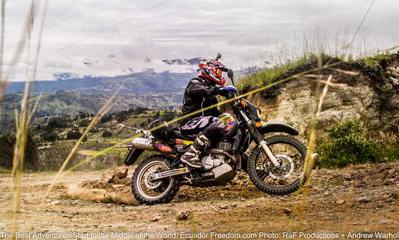 Suzuki DR650 riding dirt road in northern ecuador