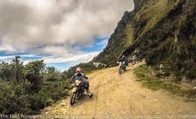 enduro off road motorcycles riding on a tour in northern ecuador