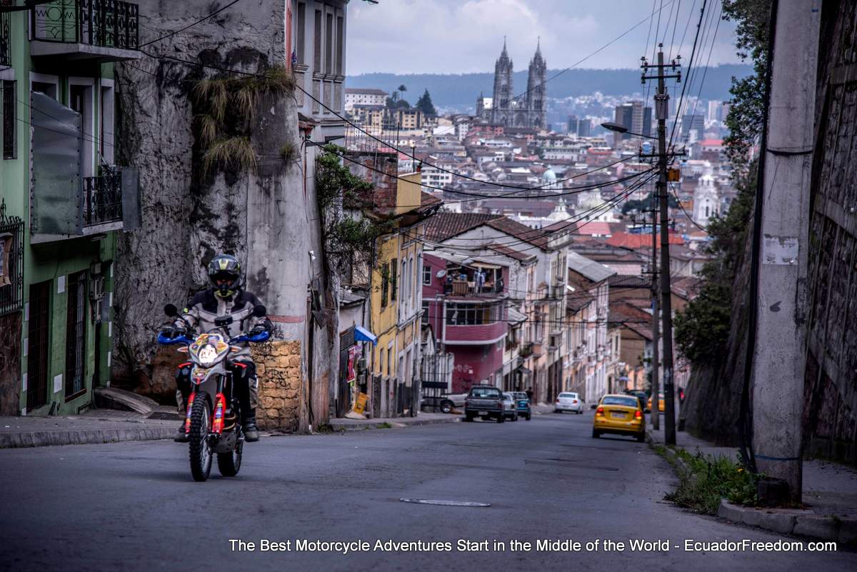 Adventure Motorcycle in the streets of Quito Ecuador