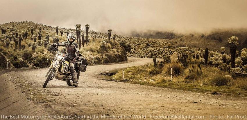Woman Riding Husqvarna 701 Dual Sport Dirt Bike Motorcyle Adventure Tour Ecuador