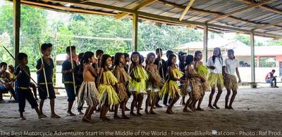 girls and boys traditional dance in community in ecuador amazon