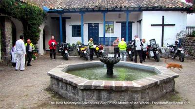motorcycle tour group at hacienda pinsaqui in ecuador