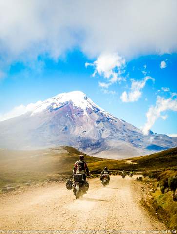 riding adventure motorcycles on dirt road from salinas to Chimborazo Wildlife Refuge