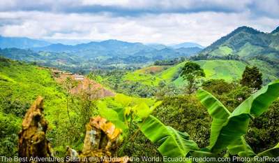 view of the green mountains of el oro province in ecuaodor seen on adventure motorcycle tour