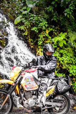 waterfall on hummingbird road mindo quito suzuki dr650 motorcycle adenture tour