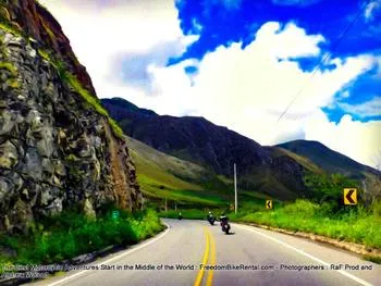 riding motorcycles towards the coast of ecuador