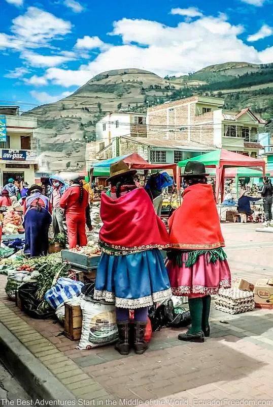 Indigenous women in traditional dress in Ecuador
