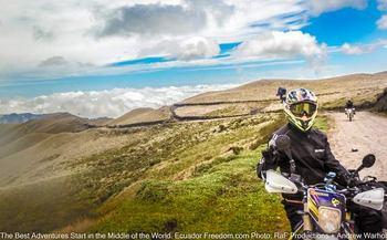 riding a husqvarna enduro motorcycle at high elevations in el angel park on the border with colombia in ecuador