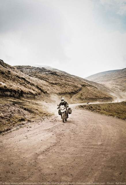 BMW G650GS in high elevation paramo on dirt bike motorcycle adventure tour in Ecuador