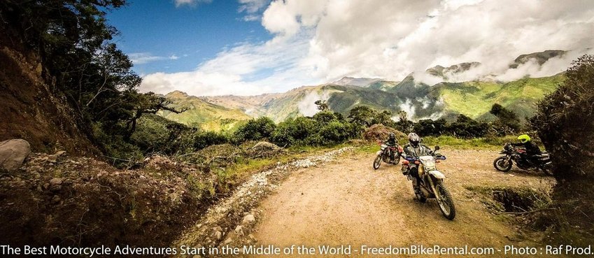 climbing up switchbacks offroad ecuador motorcycle 4x4 tour